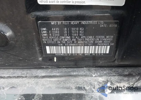 2011 Subaru Legacy 2.5I Limited z USA, uszkodzony, nr VIN 4S3BMBK61B3217181